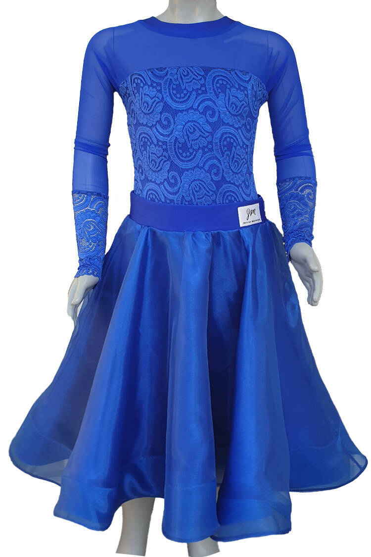 Sukienka turniejowa pierwszy krok z koronki i organzy dla dziewczynki w kolorze kobaltu, strój do tańca Sylwia