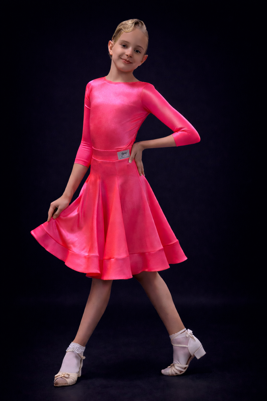 Sukienka turniejowa pierwszy krok do tańca dla dziewczynki, kolor Salmon, strój do tańca  Izabella