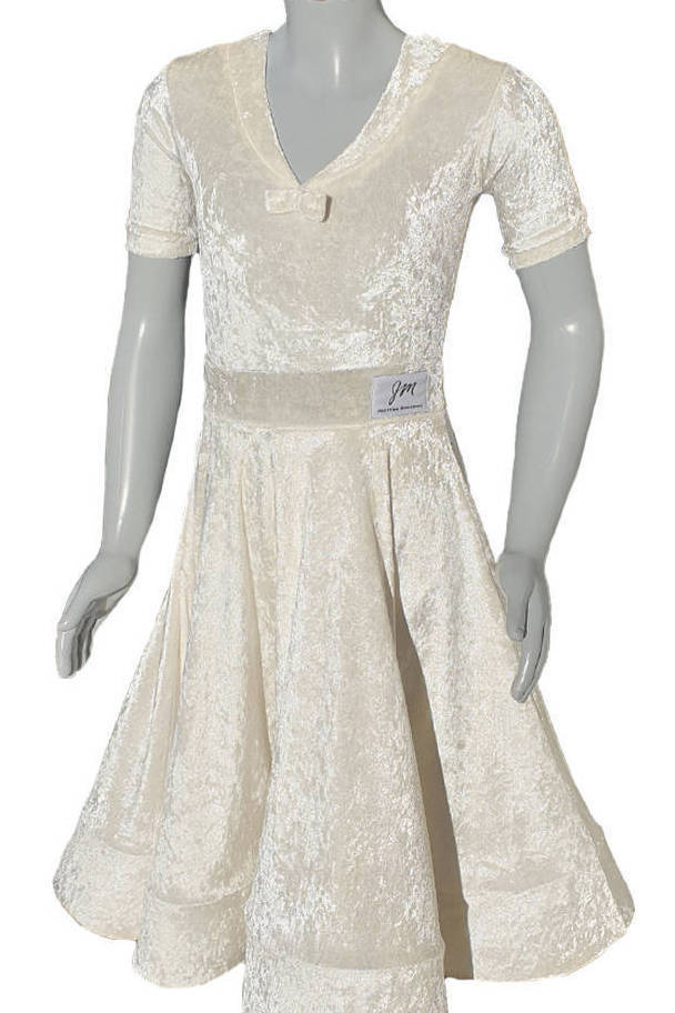 Sukienka turniejowa pierwszy krok do tańca towarzyskiego welurowa, ecru, strój do tańca Julka