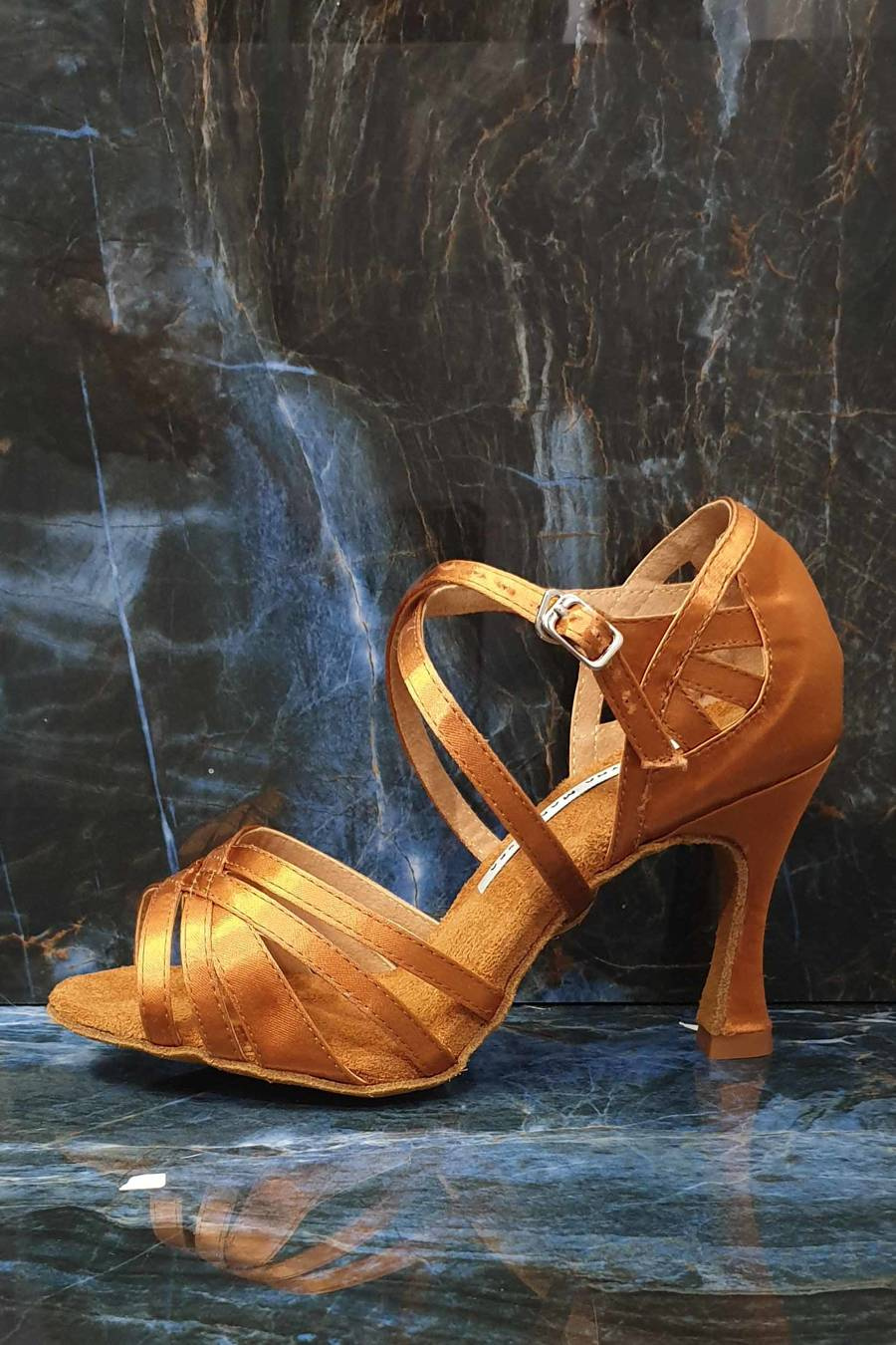 Latin dance shoes, for wedding, satin and natural leather wedding, bronze color, heel 9 cm flare, Darling.