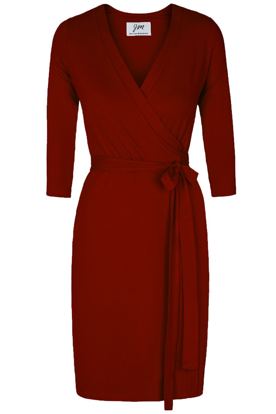 Dina Viscose Jersey  midi Wrap Dress. Burgundy color.