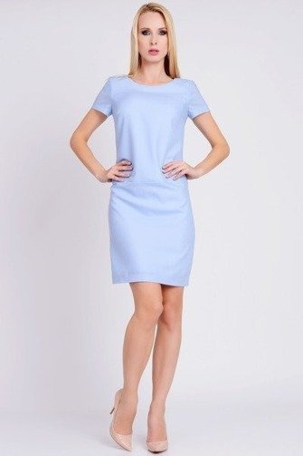 Pudełkowa sukienka z wełny dziewiczej błękit - LORELEI