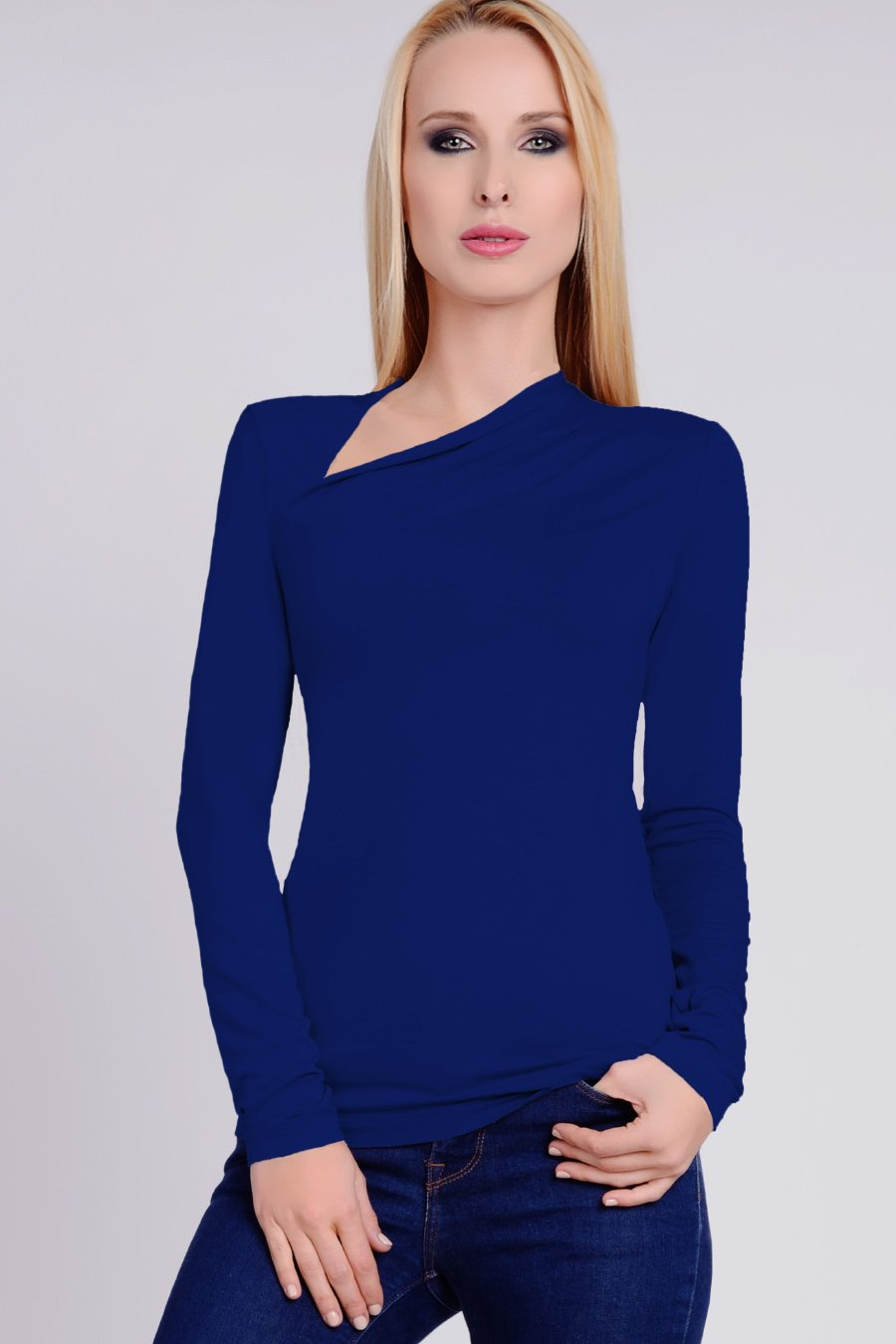 Camila Chabrowa bluzka z asymetrycznym dekoltem i długim rękawem