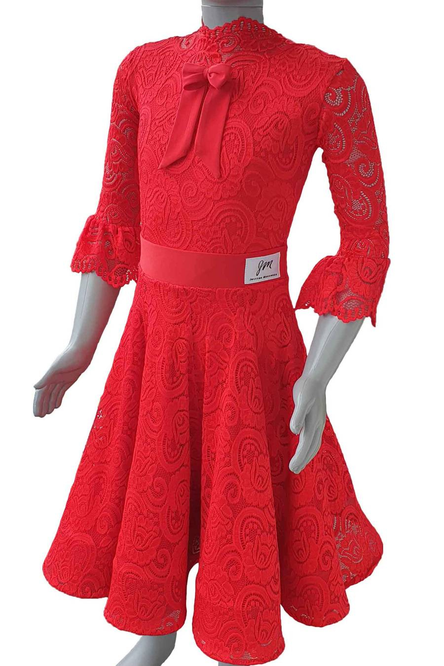 Sukienka turniejowa pierwszy krok do tańca towarzyskiego dla dziewczynki, koronkowa czerwona, strój do tańca Lucy.