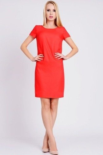 Pudełkowa sukienka z wełny dziewiczej soczysta czerwień - LORELEI