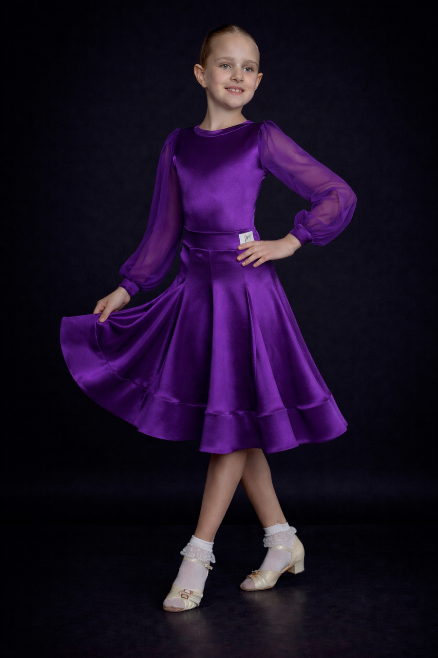 Sukienka turniejowa pierwszy krok do tańca dla dziewczynki, kolor Purple Dark, strój do tańca Margot