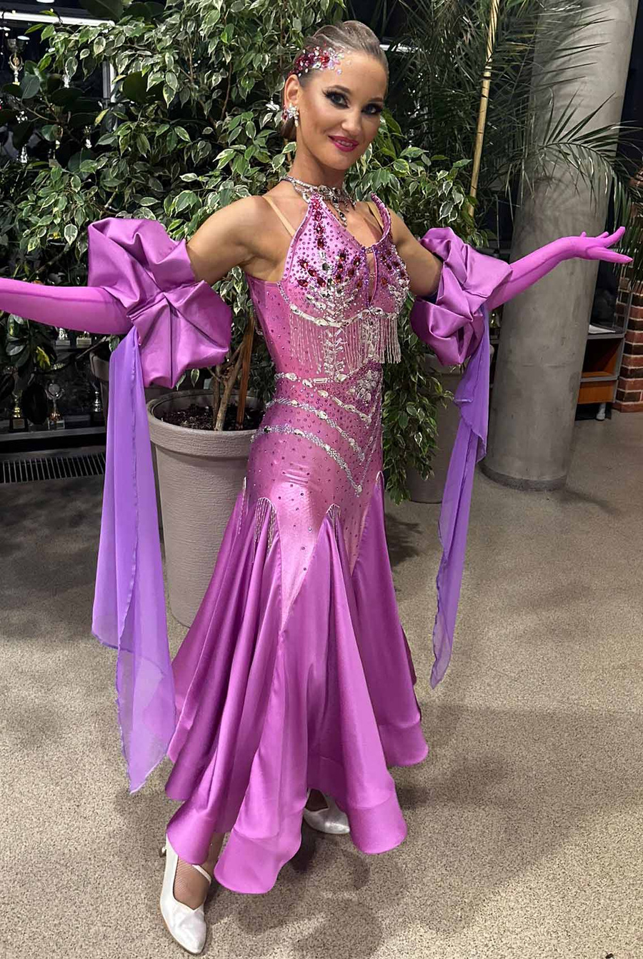 Evalina Asymmetrical white top for ballroom dancing and latin