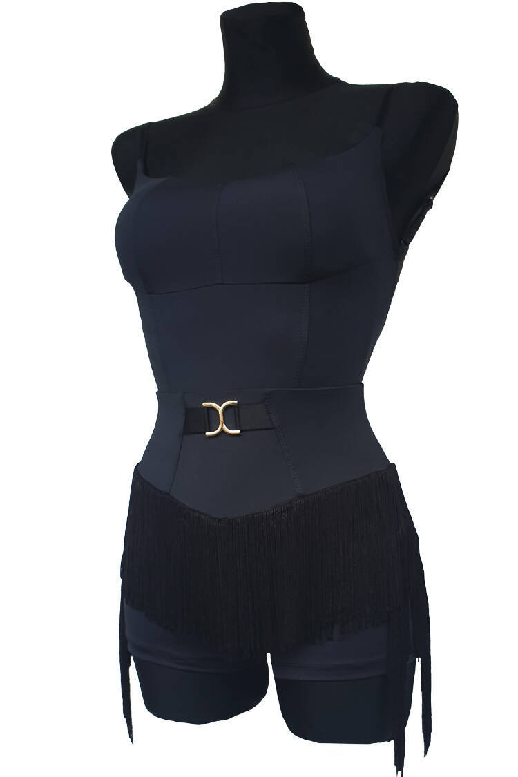 Spódnico-spodenki do tańca z frędzlami latino, łaciny, czarna, strój do tańca Selena.